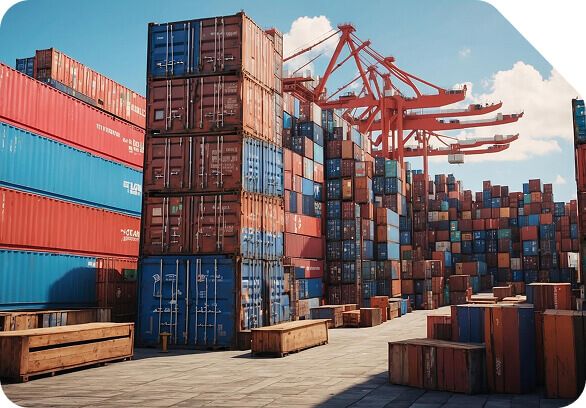 Stacked shipping containers